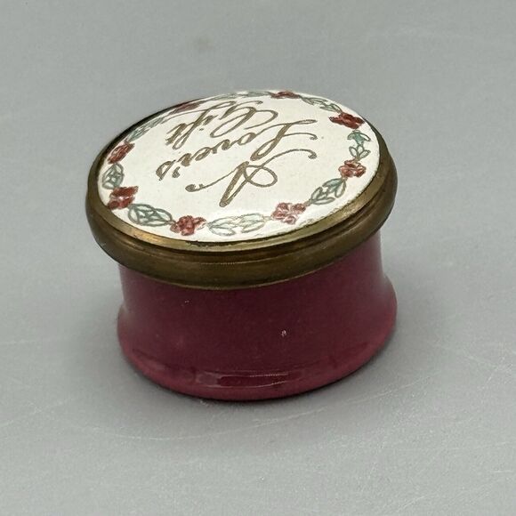Vtg Staffordshire Enamel Round Miniature Trinket Ring Snuff Box A Lover’s Gift - Picture 11 of 12